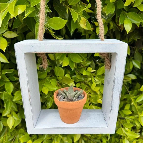 Handmade Hanging Square Floating Shelf | Rustic Wood Cube with Rope | Farmhouse - Picture 11 of 12